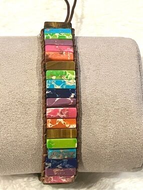 7 Chakras Stone and Leather Adjustable Bracelet